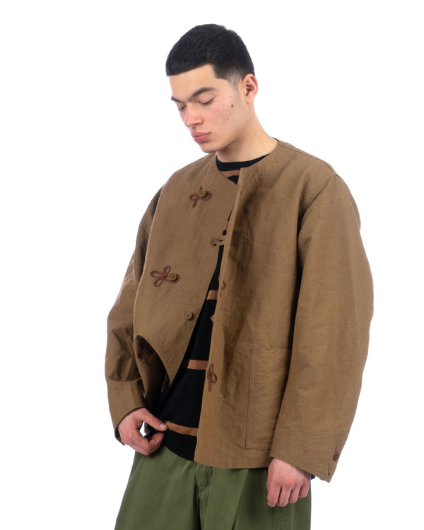 Haversack | Collarless French China Jacket Brown - Concrete