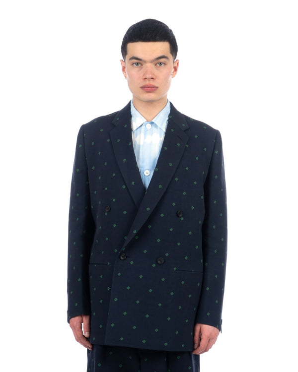 Haversack | Clover Jacquard Double Breasted Jacket Navy - Concrete