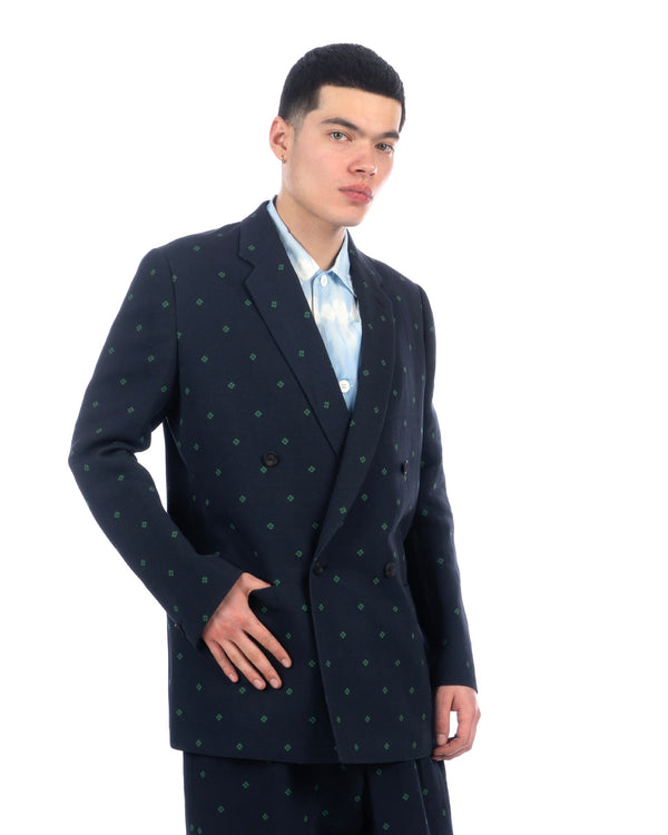 Haversack | Clover Jacquard Double Breasted Jacket Navy - Concrete