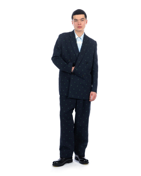 Haversack | Clover Jacquard Double Breasted Jacket Navy - Concrete