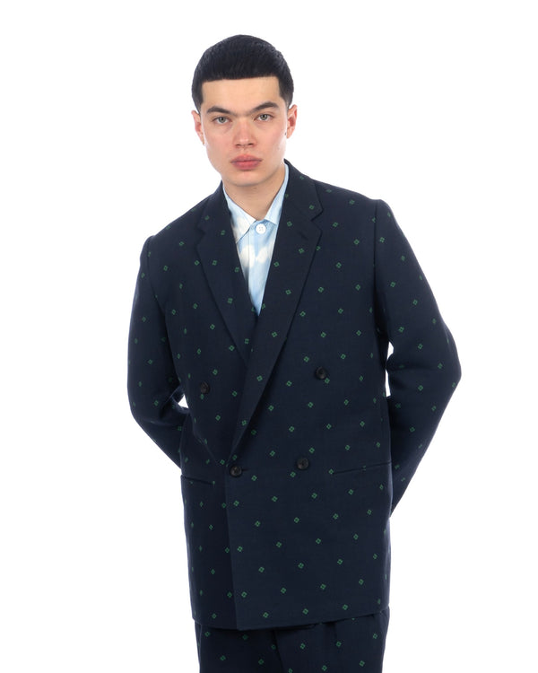 Haversack | Clover Jacquard Double Breasted Jacket Navy - Concrete