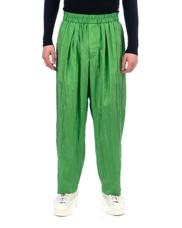 Haversack | Silk Taffeta Wide Tapered Easy Pants Green - Concrete