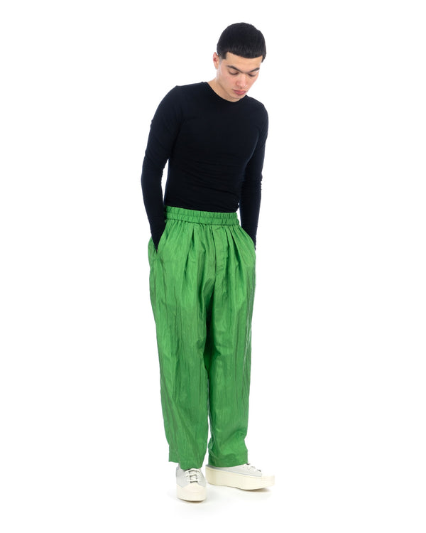 Haversack | Silk Taffeta Wide Tapered Easy Pants Green - Concrete
