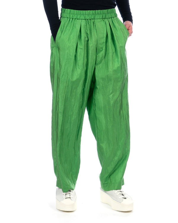 Haversack | Silk Taffeta Wide Tapered Easy Pants Green - Concrete