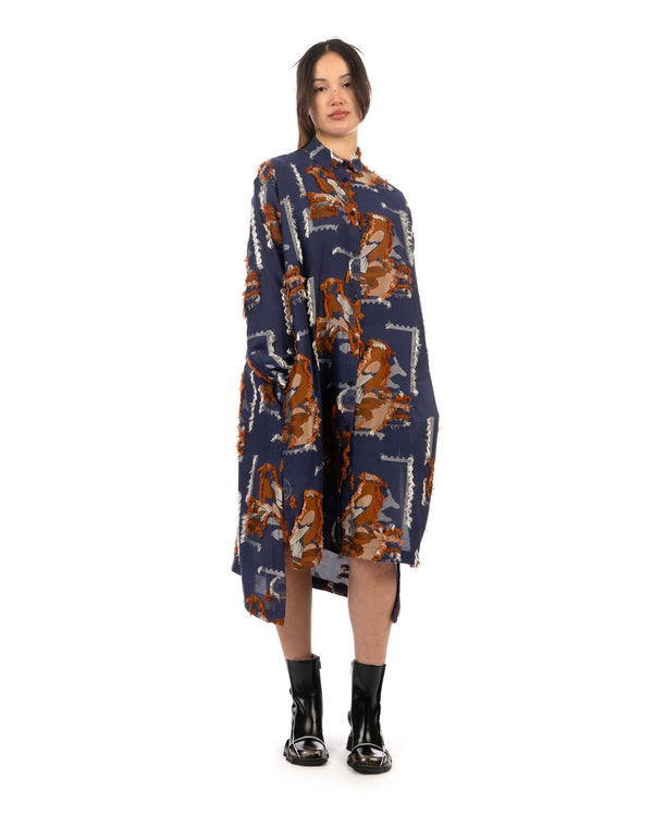 Henrik Vibskov | Tape Dress Blue / Brown Bird Stamp - Concrete