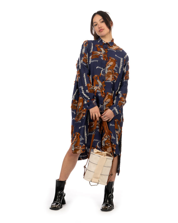 Henrik Vibskov | Tape Dress Blue / Brown Bird Stamp - Concrete