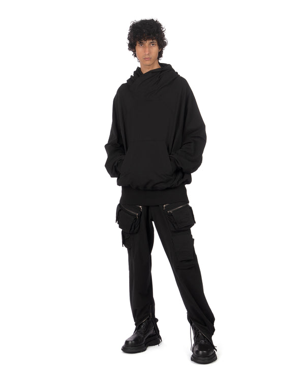 _JULIUS | Hoodie W Neck Black - Concrete