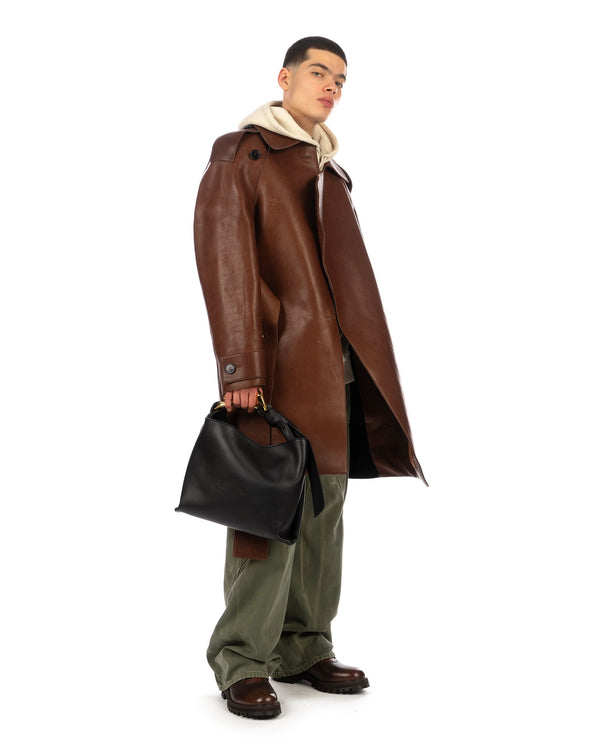 JW Anderson | Wrap Front Leather Trench Coat Brown - Concrete