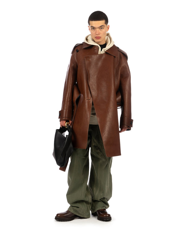 JW Anderson | Wrap Front Leather Trench Coat Brown - Concrete