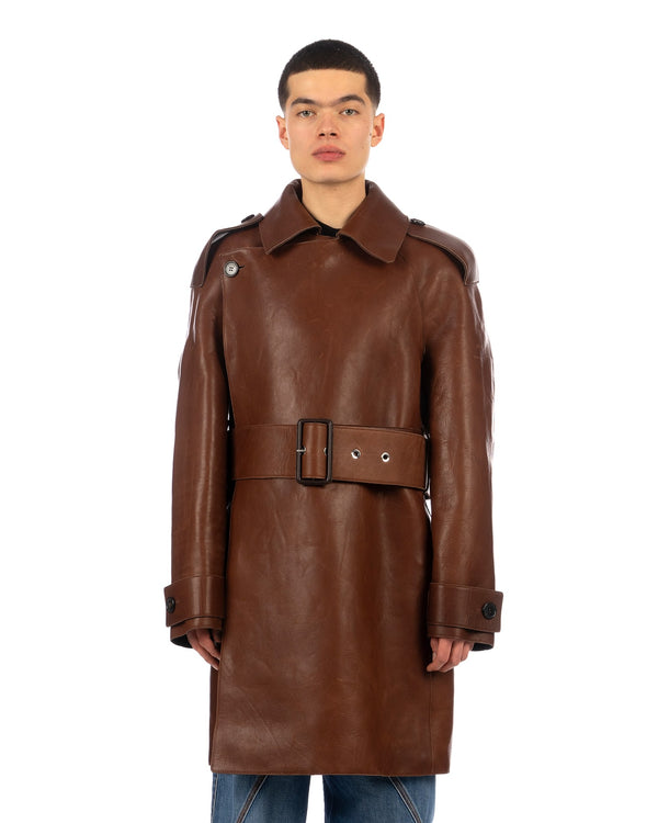 JW Anderson | Wrap Front Leather Trench Coat Brown - Concrete