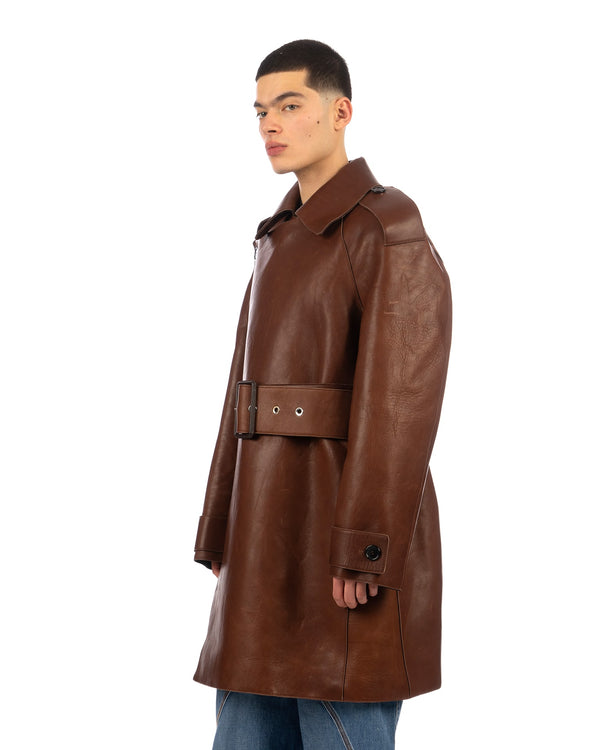 JW Anderson | Wrap Front Leather Trench Coat Brown - Concrete