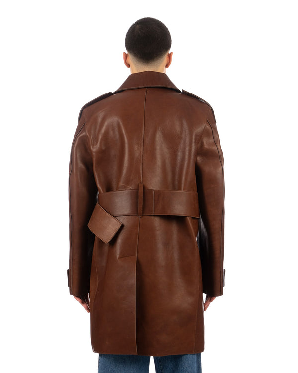 JW Anderson | Wrap Front Leather Trench Coat Brown - Concrete