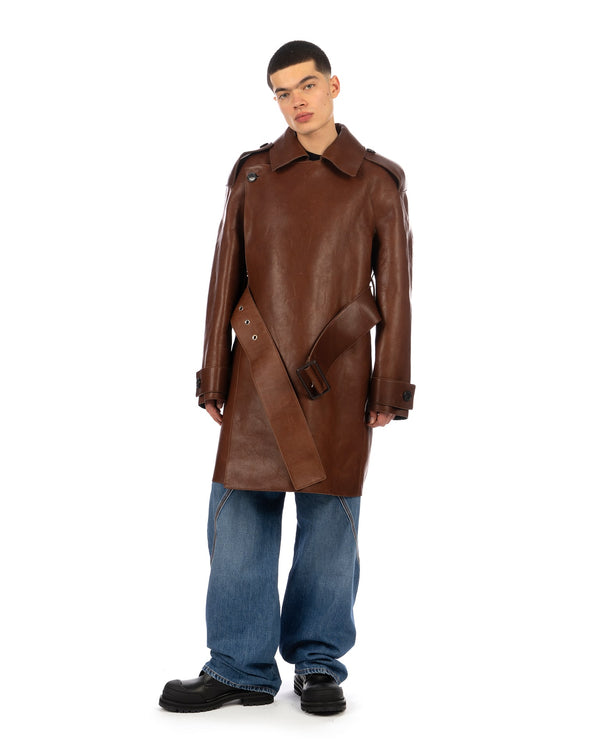 JW Anderson | Wrap Front Leather Trench Coat Brown - Concrete