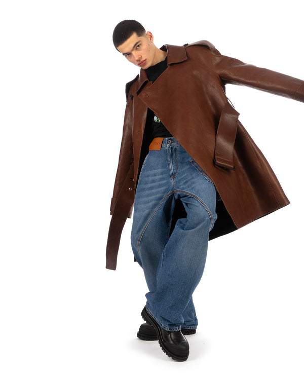 JW Anderson | Wrap Front Leather Trench Coat Brown - Concrete