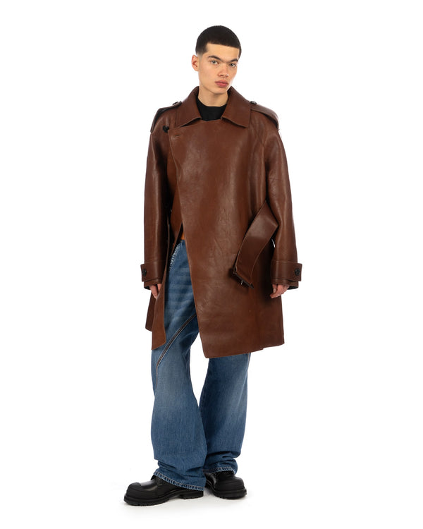 JW Anderson | Wrap Front Leather Trench Coat Brown - Concrete