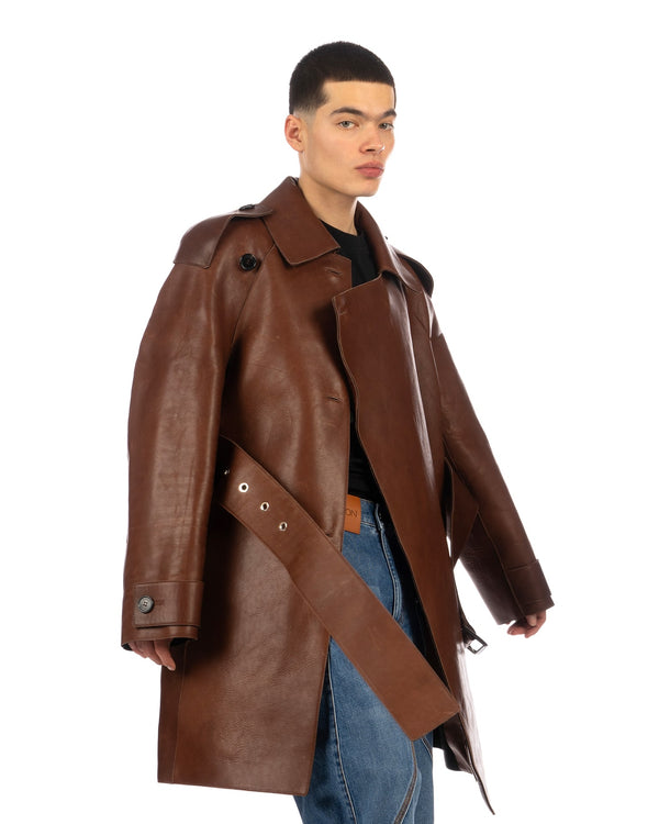 JW Anderson | Wrap Front Leather Trench Coat Brown - Concrete