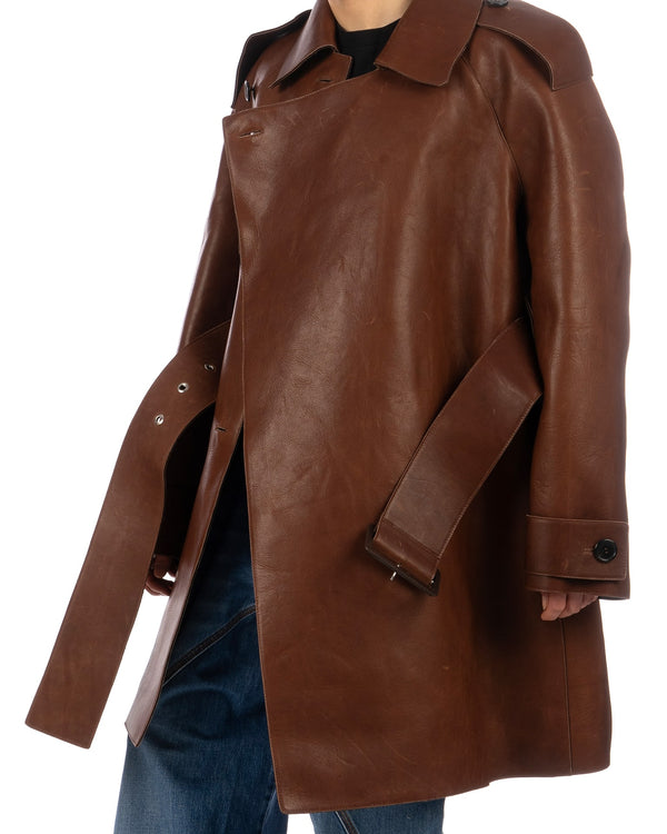 JW Anderson | Wrap Front Leather Trench Coat Brown - Concrete