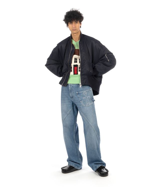 JW Anderson | Oversized Curved Hem Bomber Jacket Navy - Concrete