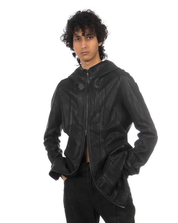 _JULIUS | Seamed Knit Hoodie Black - Concrete