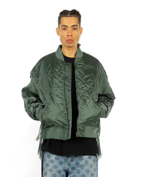 FACETASM | Crushed Nylon Bomber Jacket Khaki - Concrete