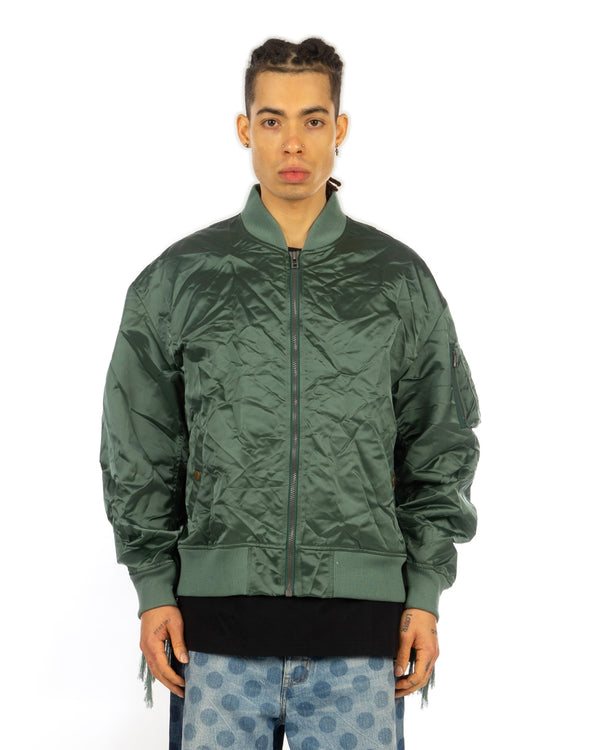 FACETASM | Crushed Nylon Bomber Jacket Khaki - Concrete