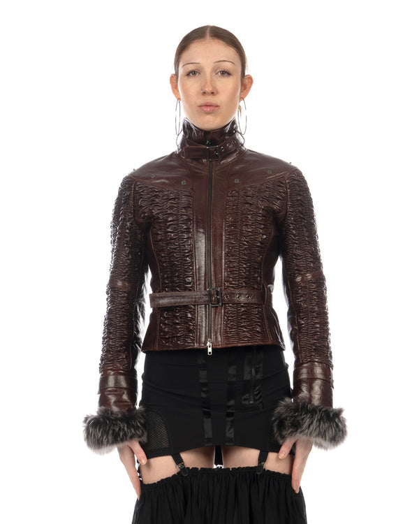 KNWLS | Smocked Leather Jacket Brown - Concrete