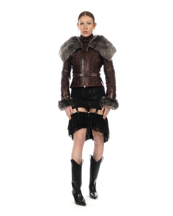 KNWLS | Smocked Leather Jacket Brown - Concrete