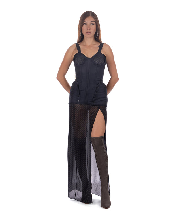 KNWLS | Sable Dress Padded Corset Detachable Skirt Scarf - Concrete