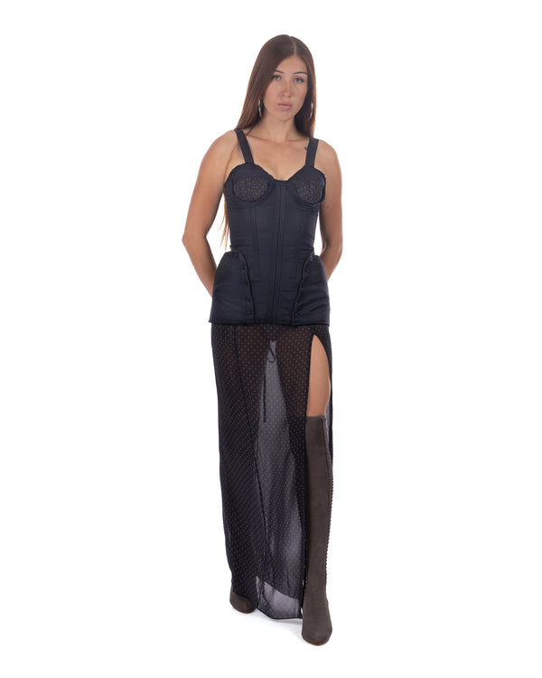 KNWLS | Sable Dress Padded Corset Detachable Skirt Scarf - Concrete