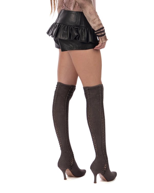 KNWLS | Victoria Leather Shorts Black - Concrete