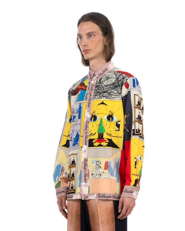 KidSuper | Printed Satin Shirt Multi - Concrete