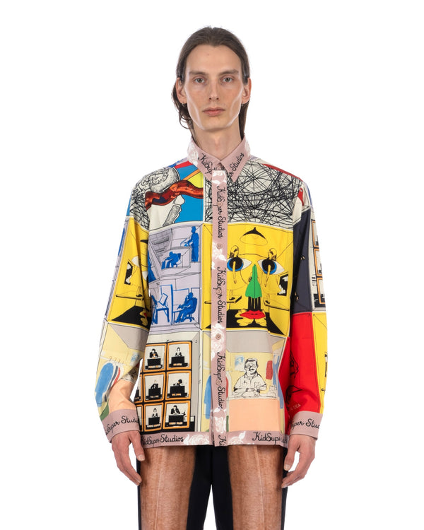 KidSuper | Printed Satin Shirt Multi - Concrete
