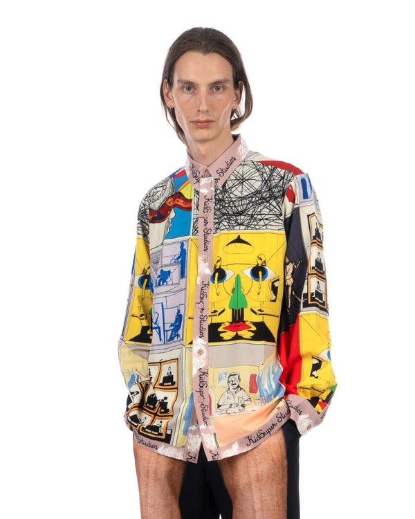 KidSuper | Printed Satin Shirt Multi - Concrete