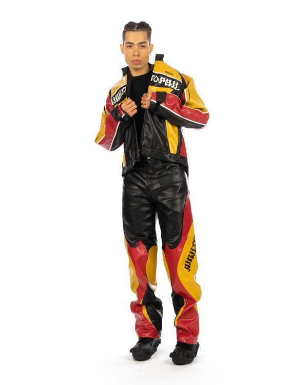 KUSIKOHC | Rider Faux Leather Jacket Black / Yellow Yasmine - Concrete
