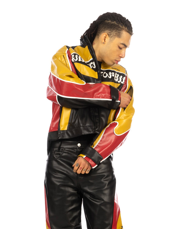 KUSIKOHC | Rider Faux Leather Jacket Black / Yellow Yasmine - Concrete
