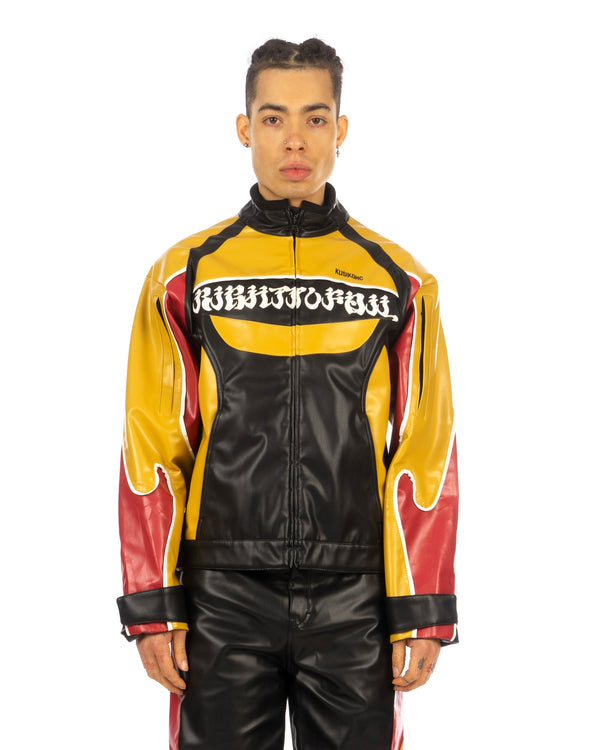 KUSIKOHC | Rider Faux Leather Jacket Black / Yellow Yasmine - Concrete