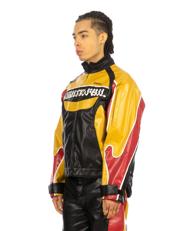 KUSIKOHC | Rider Faux Leather Jacket Black / Yellow Yasmine - Concrete