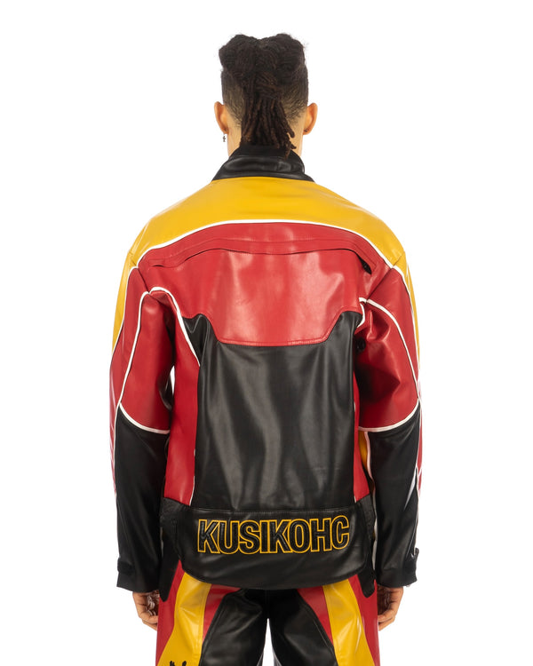 KUSIKOHC | Rider Faux Leather Jacket Black / Yellow Yasmine - Concrete