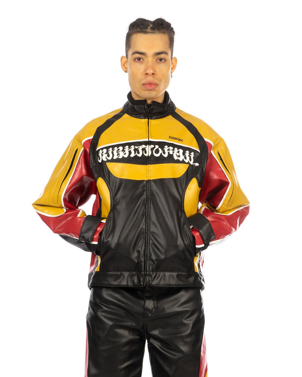 KUSIKOHC | Rider Faux Leather Jacket Black / Yellow Yasmine - Concrete
