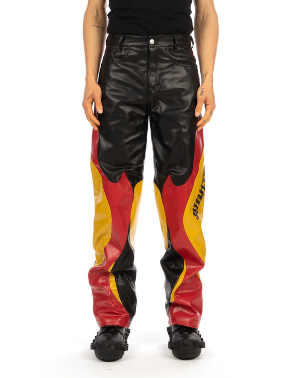KUSIKOHC | Rider Faux Leather Pants Black / Yellow Yasmine - Concrete