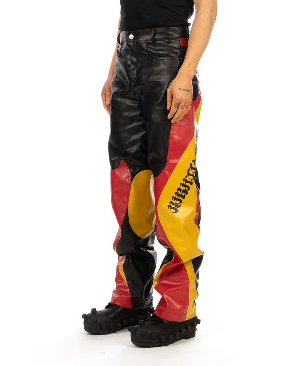 KUSIKOHC | Rider Faux Leather Pants Black / Yellow Yasmine - Concrete