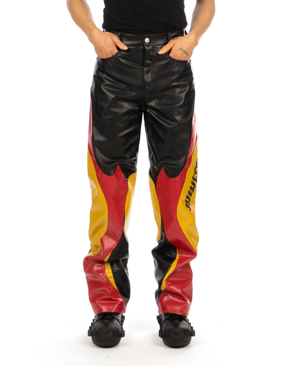 KUSIKOHC | Rider Faux Leather Pants Black / Yellow Yasmine - Concrete