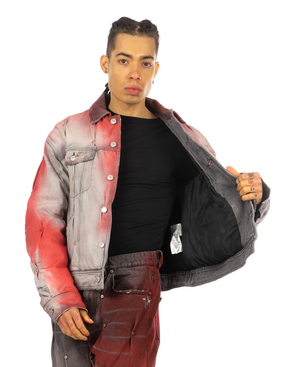 KUSIKOHC | Padded Multi Rivet Jacket Grey Printed Red - Concrete