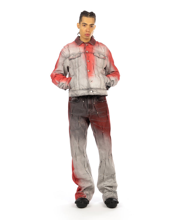KUSIKOHC | Padded Multi Rivet Jacket Grey Printed Red - Concrete