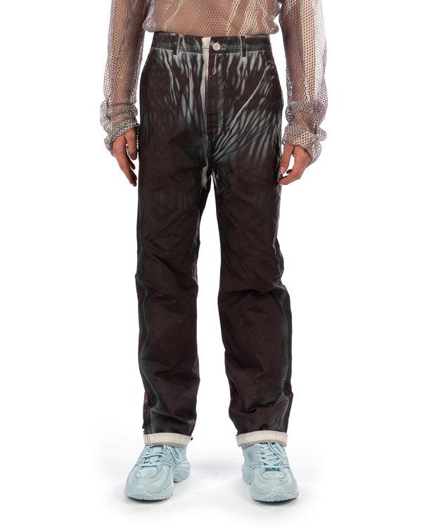 KANGHYUK | WGS Drop Crotched Airbag Trousers White / Black Print - Concrete