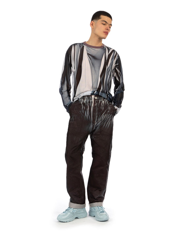 KANGHYUK | WGS Drop Crotched Airbag Trousers White / Black Print - Concrete