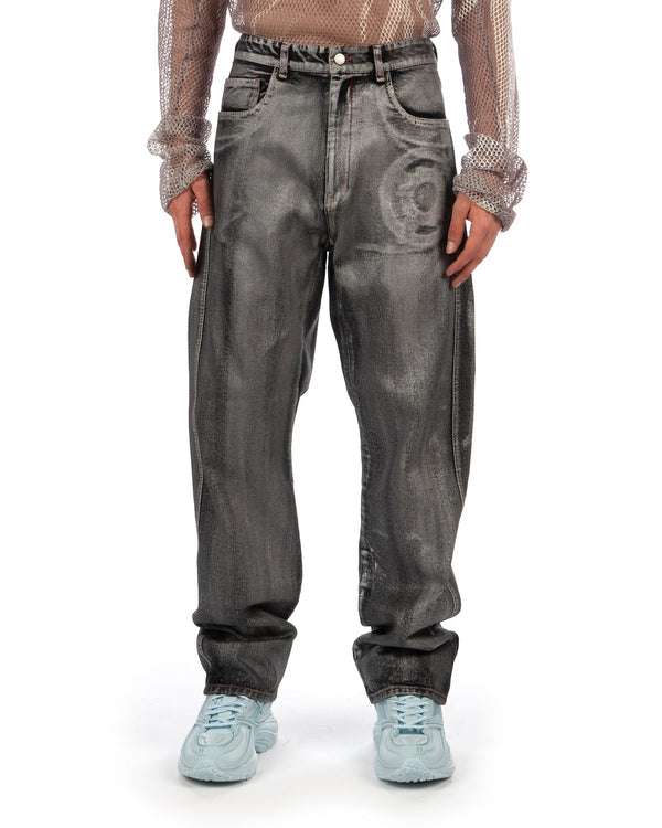 KANGHYUK | 5-Pocket Trousers Black / Silver Wax - Concrete