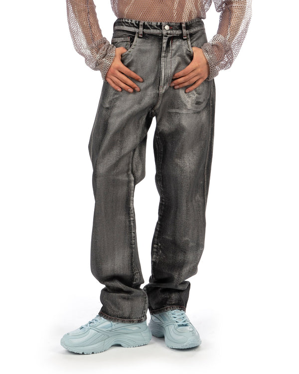 KANGHYUK | 5-Pocket Trousers Black / Silver Wax - Concrete