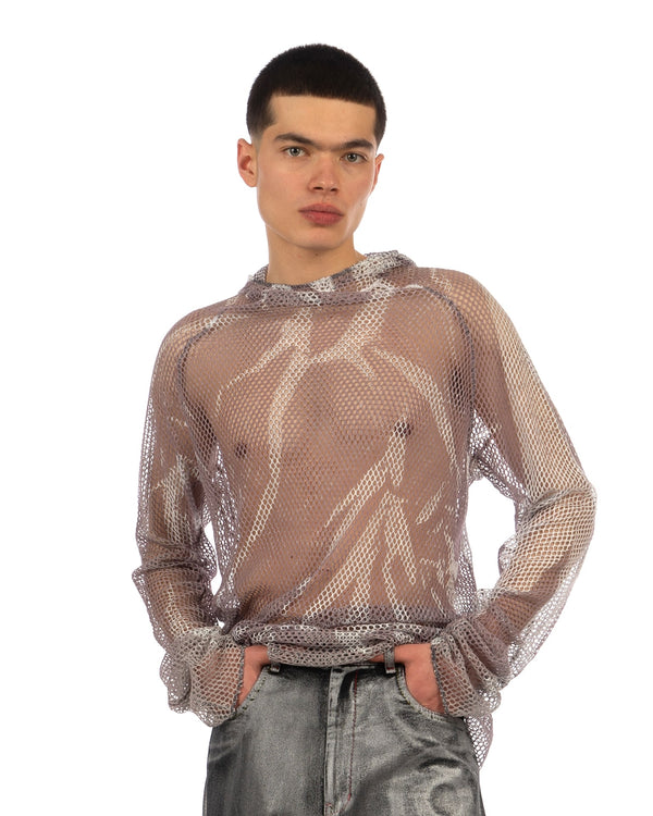 KANGHYUK | WGS Net Hoodie T-Shirt White / Black Print - Concrete