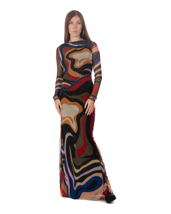 OTTOLINGER | Mesh LS Maxi Dress Psychedelic Print